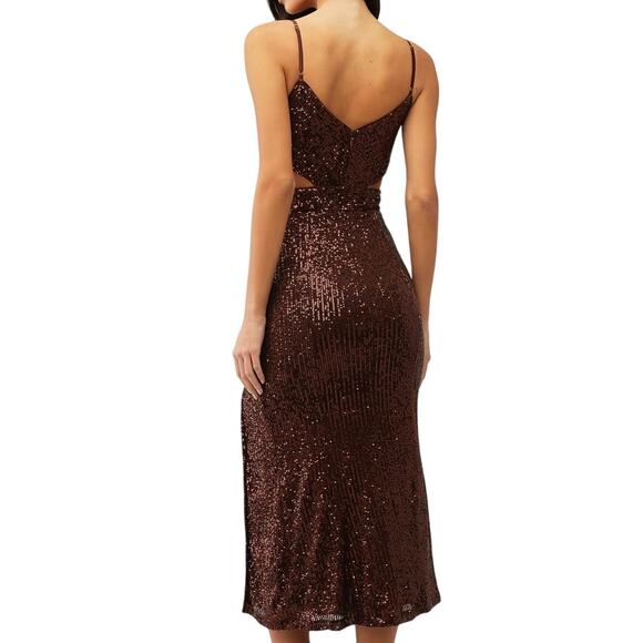 SAYLOR Harmonie Chocolate Brown Sequin Midi Cocktail Dress Women’s Size Large - Picture 2 of 10